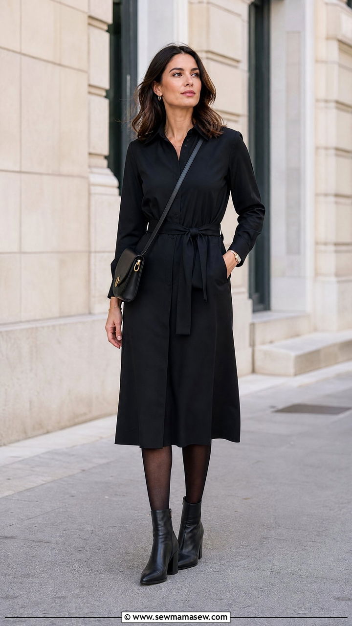 Black belted shirt dress - 35 Funeral outfit ideas for women