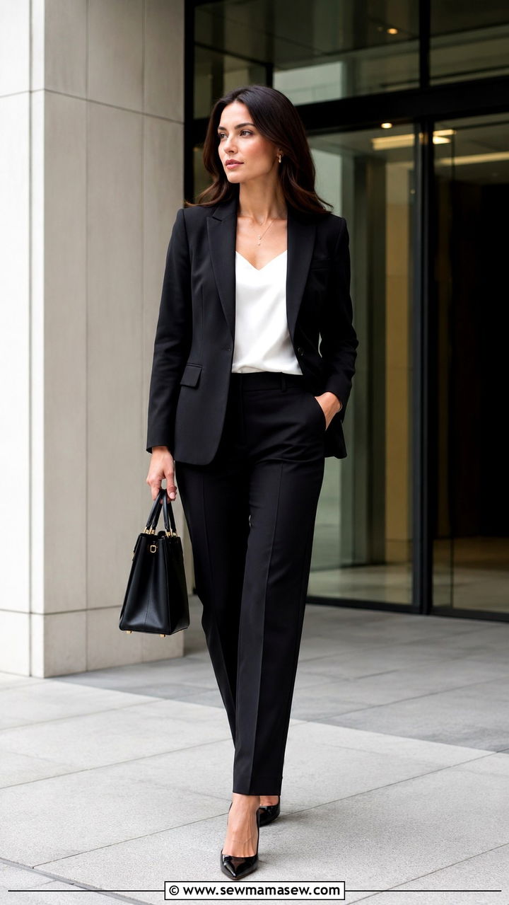 Black blazer and trousers matching set for work - 30 how to style matching set outfits