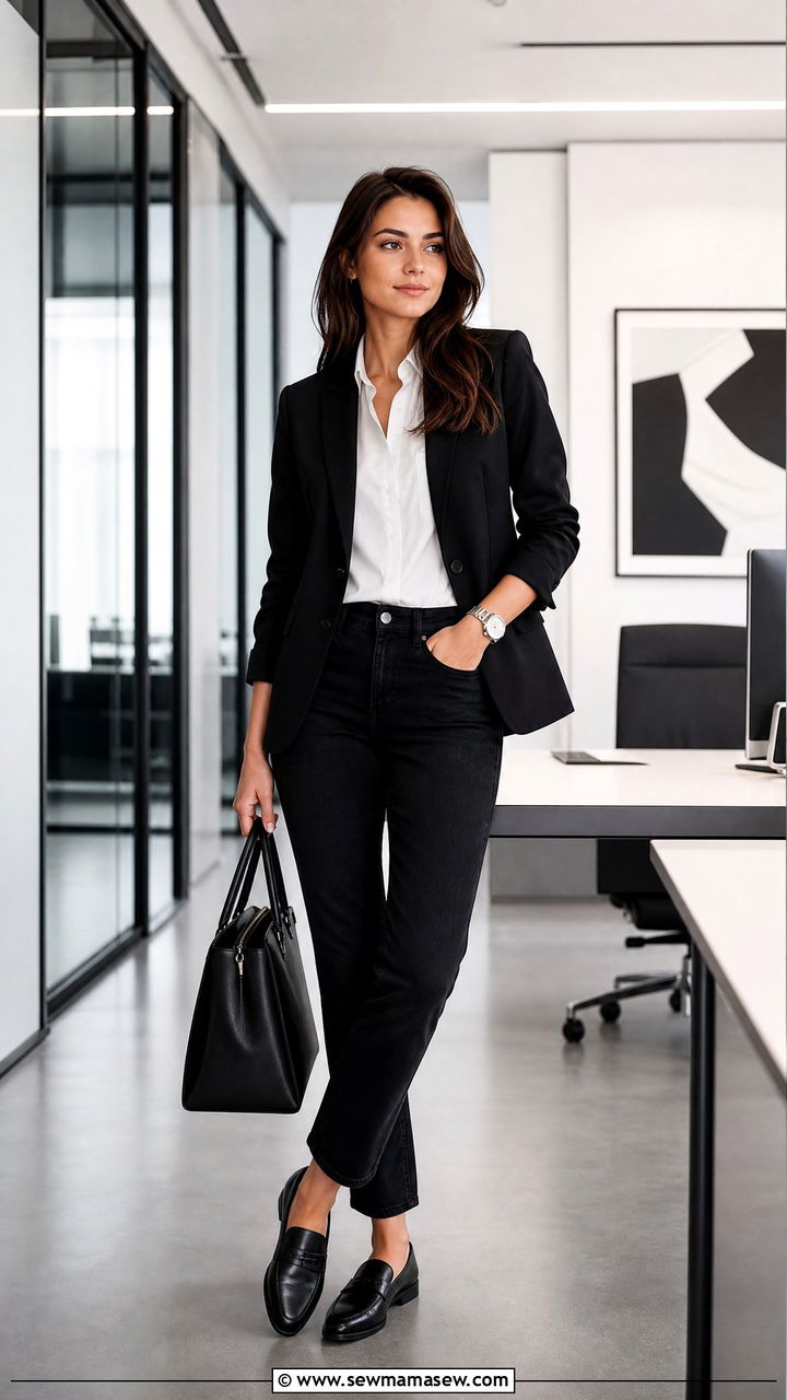 Black blazer with black jeans and white shirt - 25 Business casual outfits with jeans