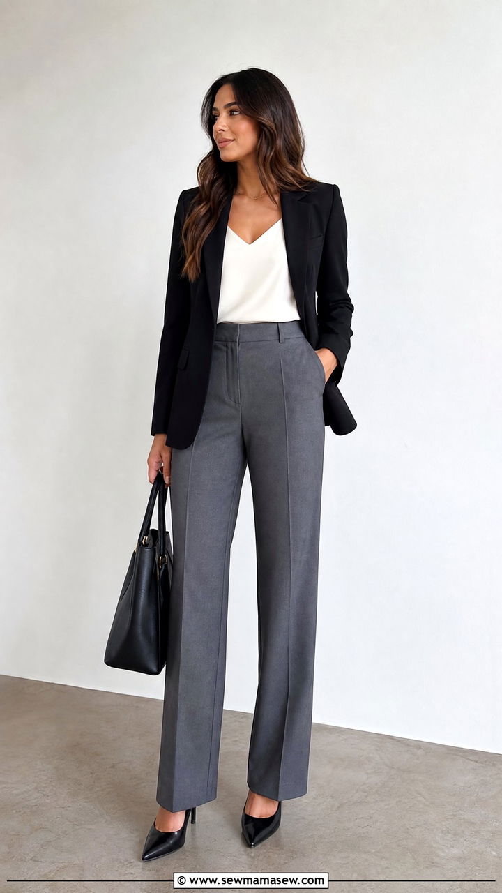Black blazer with grey trousers - 35 how to style blazer