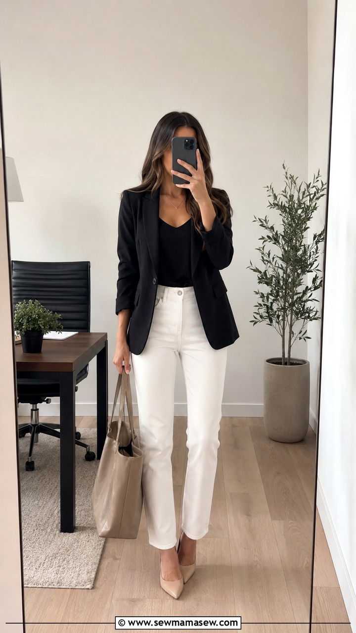 Black blazer with white jeans and nude pumps - 30 Legal intern outfit ideas