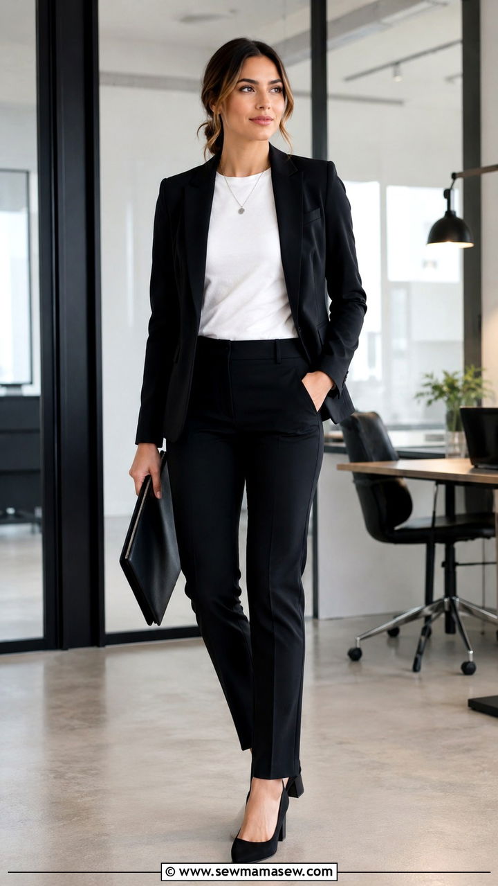 Black blazer with white tee and slacks - 30 Interview outfit ideas for nurses