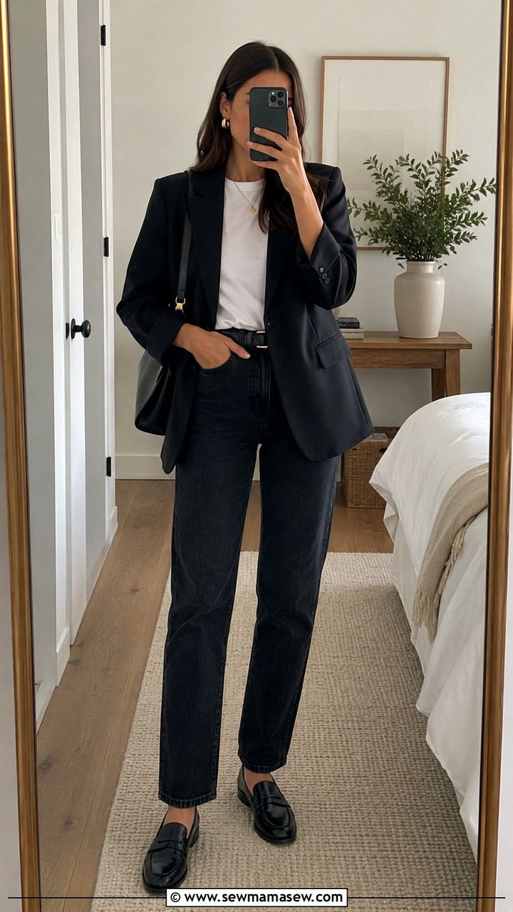 Black blazer with white tee and straight leg jeans outfit - 25 Quiet luxury on a budget outfit ideas