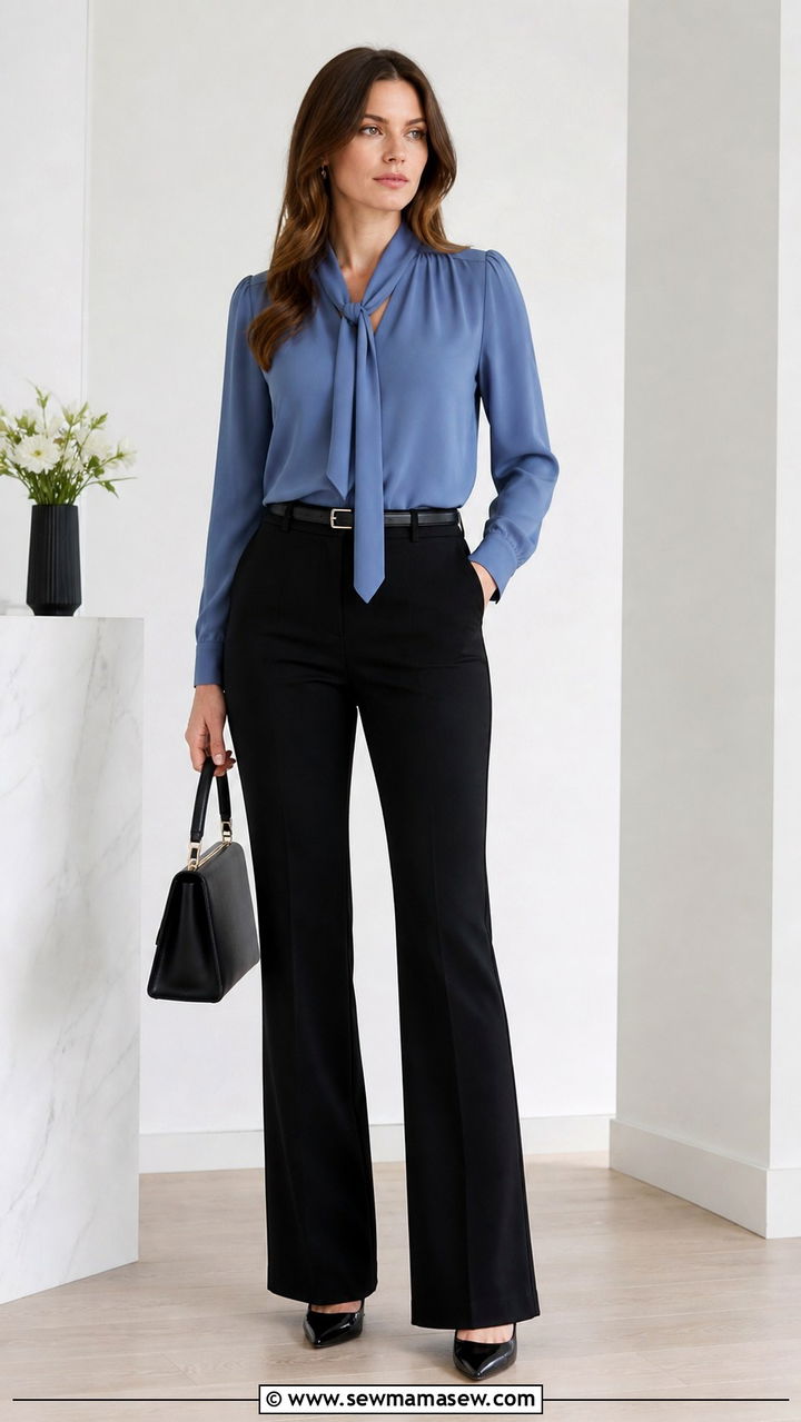 Black bootcut trousers with modest blouse funeral - 40 Funeral outfit ideas