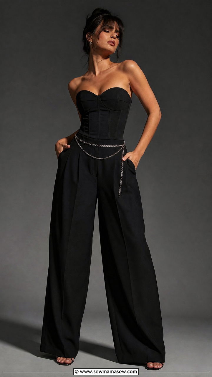 Black corset top and wide leg trouser coord set - 30 Coord set outfit ideas for photoshoot