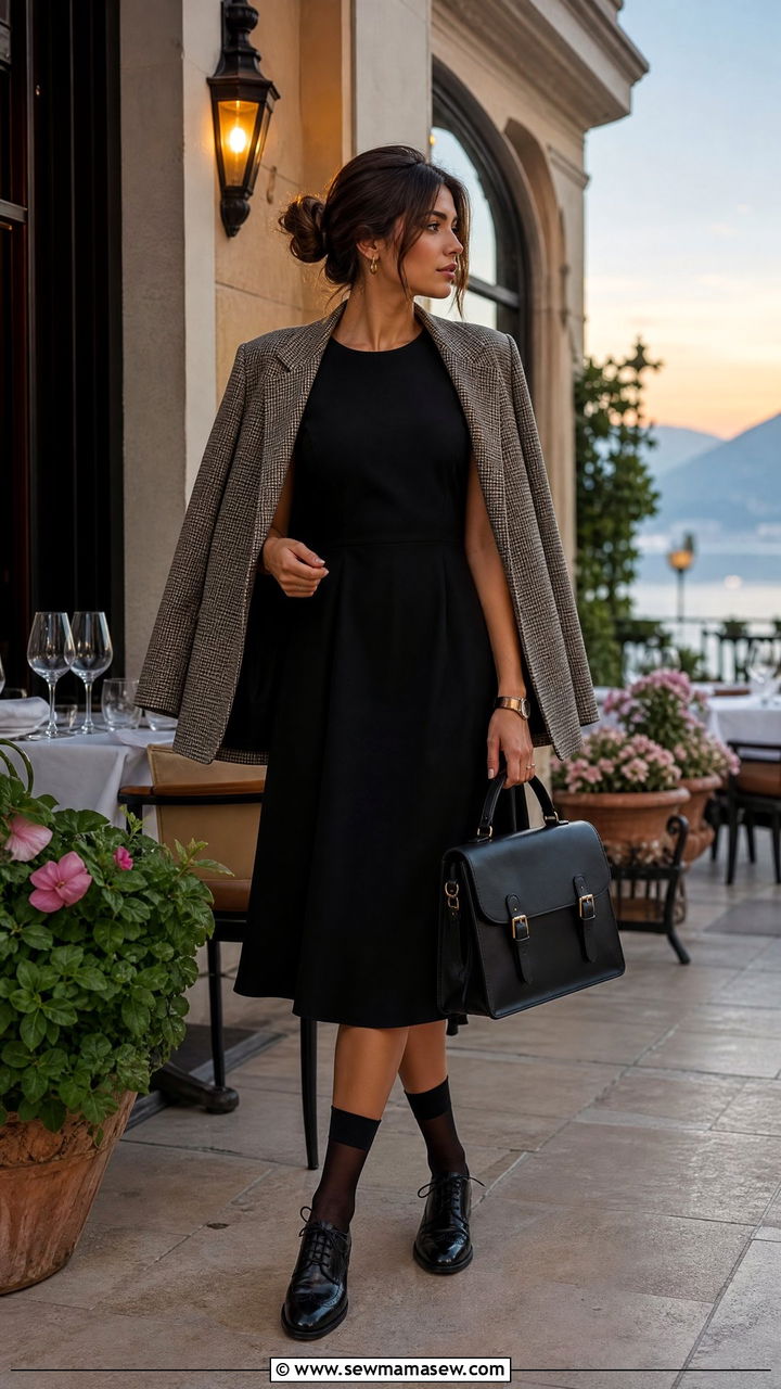 Black dress and plaid blazer dark academia outfit - 30 Dark academia summer outfits