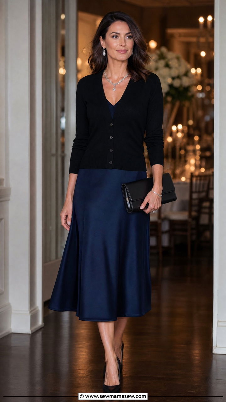 Black fine knit cardigan and jewel tone dress for wedding - 25 How to style a cardigan for a wedding