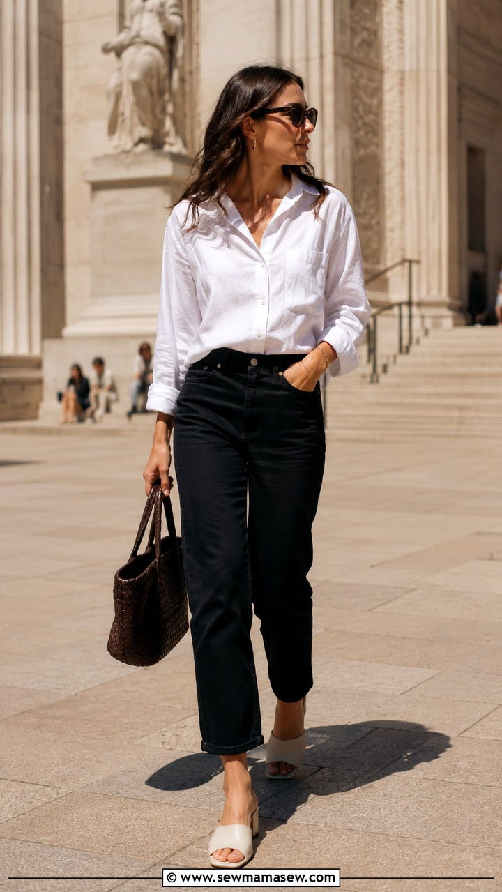 Black jeans and mules spring outfit - 30 Spring outfits with black jeans