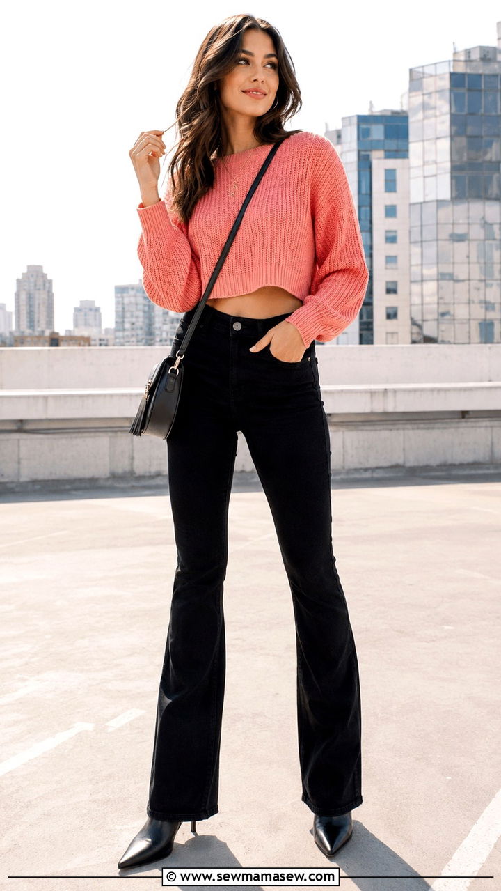Black jeans with cropped sweater spring outfit - 30 Spring outfits with black jeans