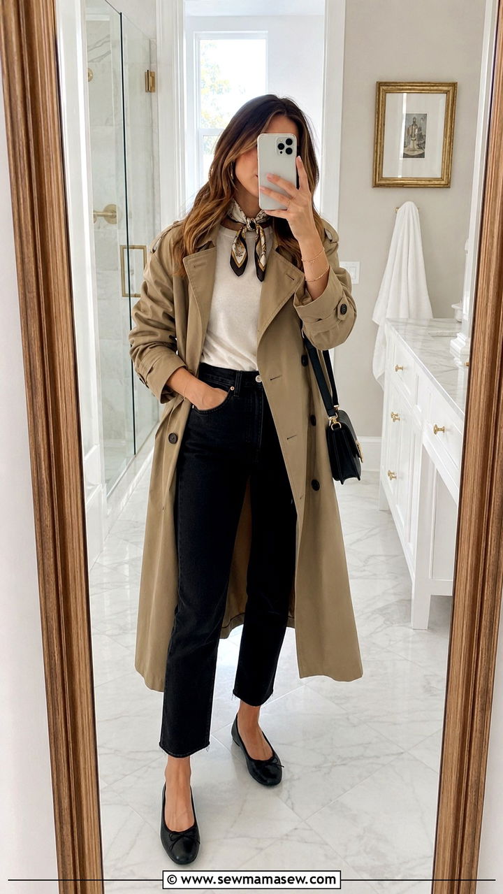 Black jeans with trench coat spring outfit - 30 Spring outfits with black jeans