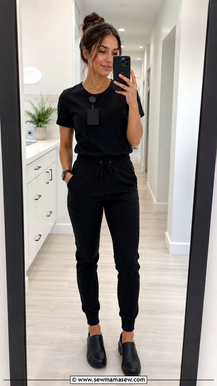 Black jogger scrub outfit - 30 Dental hygienist outfit ideas