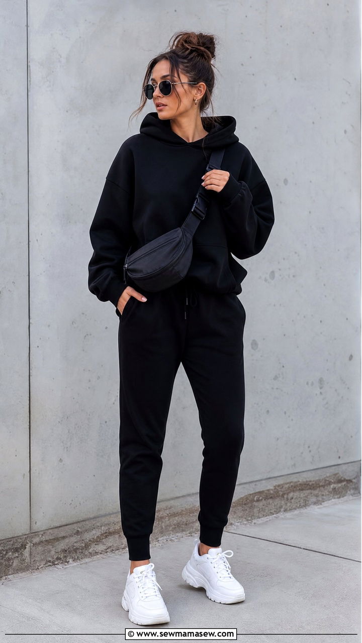 Black joggers with hoodie and sneakers - 30 casual joggers outfits