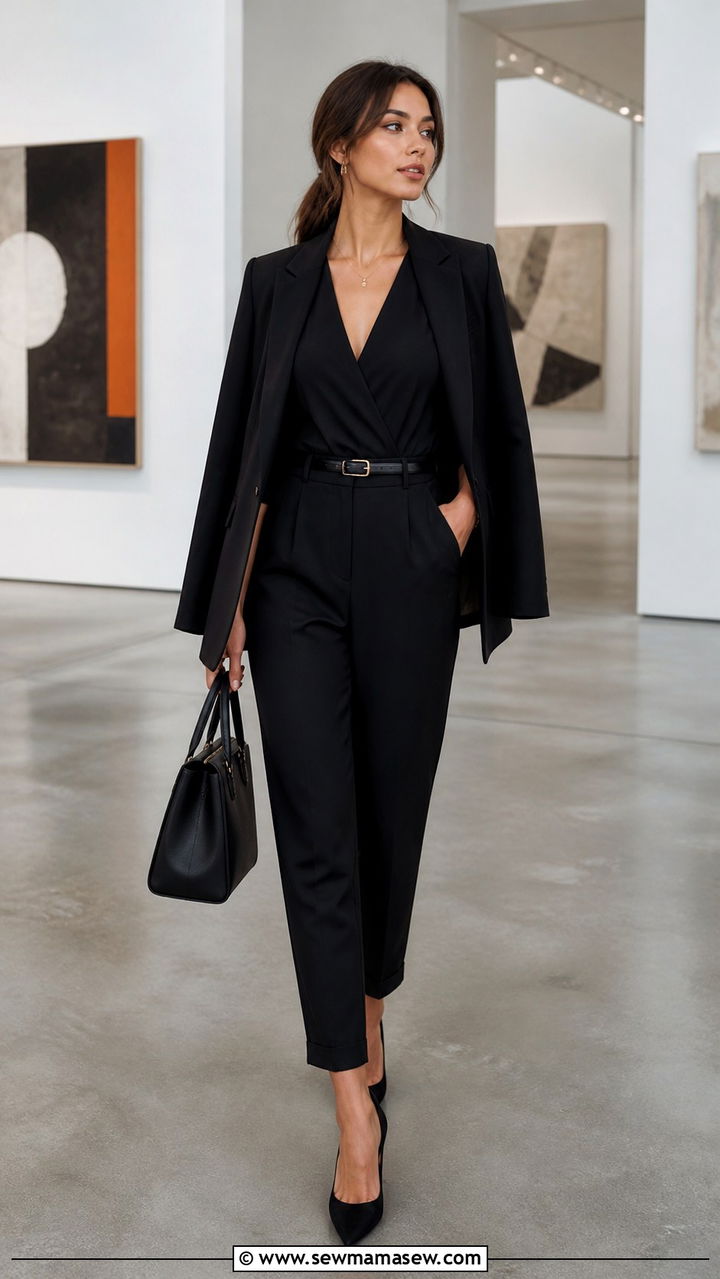 Black jumpsuit with blazer - 40 Business professional outfit ideas