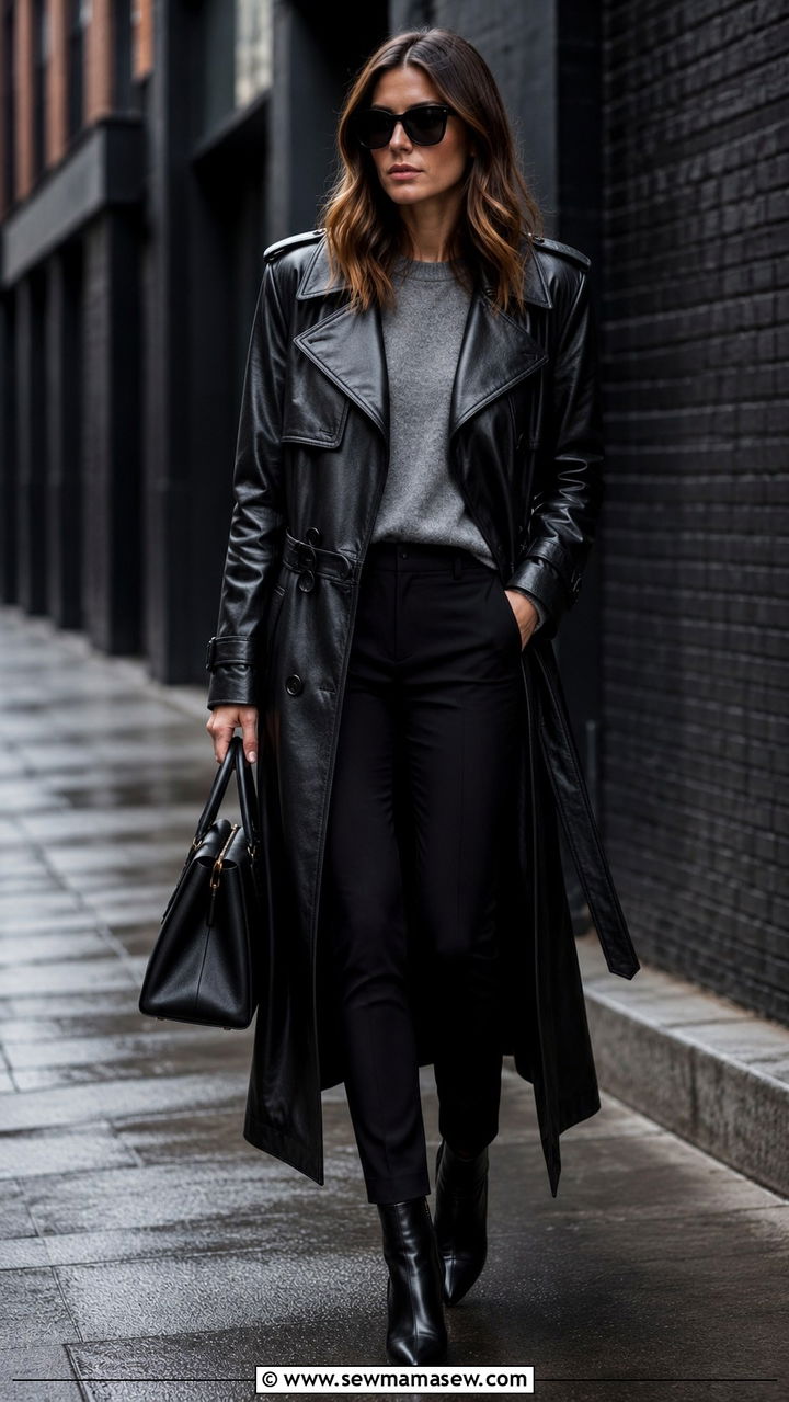 Black leather belted trench coat outfit - 30 quiet luxury outfits to copy