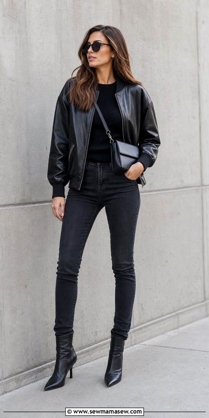 Black leather bomber jacket outfit - 35 Bomber jacket outfit ideas