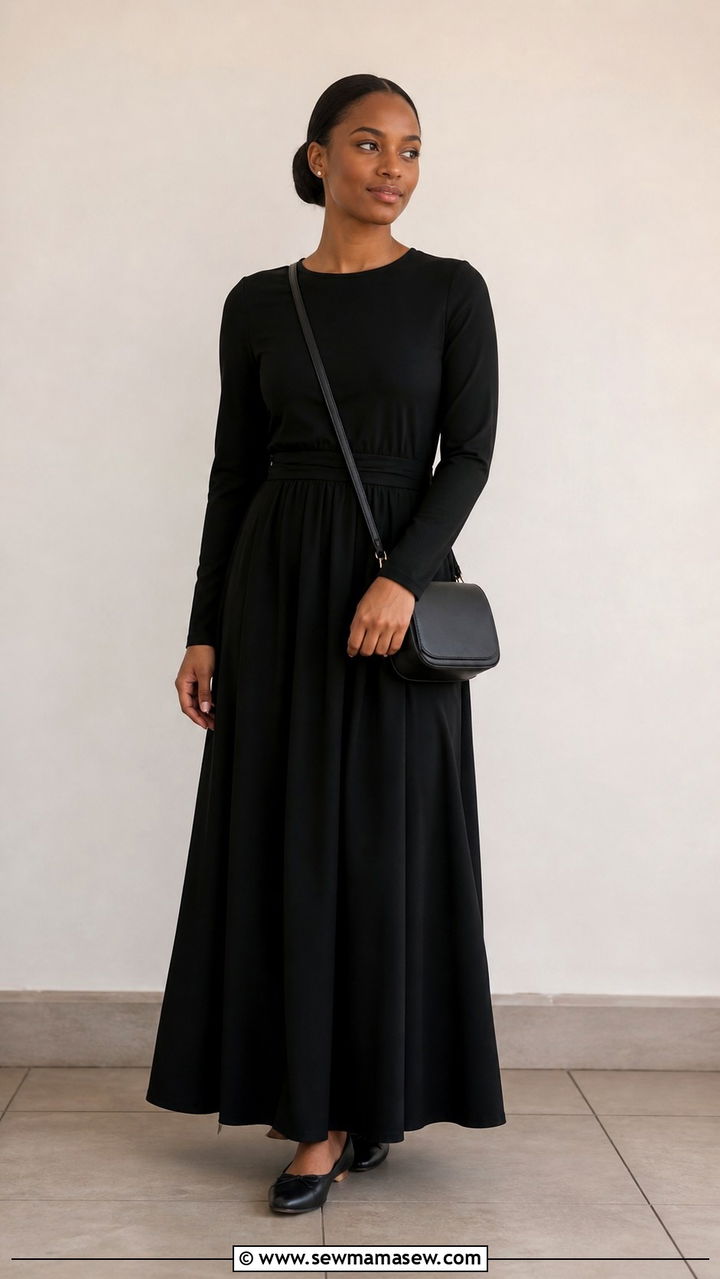 Black long sleeve maxi dress funeral outfit - 40 Funeral outfit ideas
