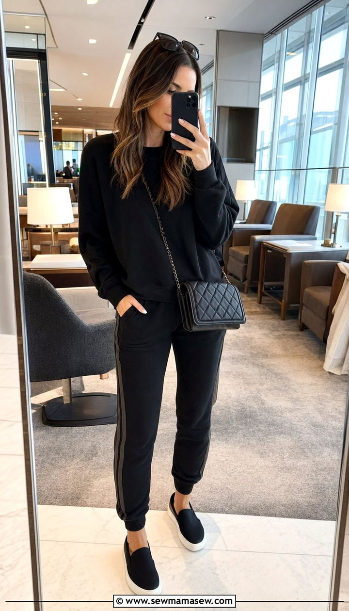 Black matching lounge set airport outfit - 35 airport outfits 2026
