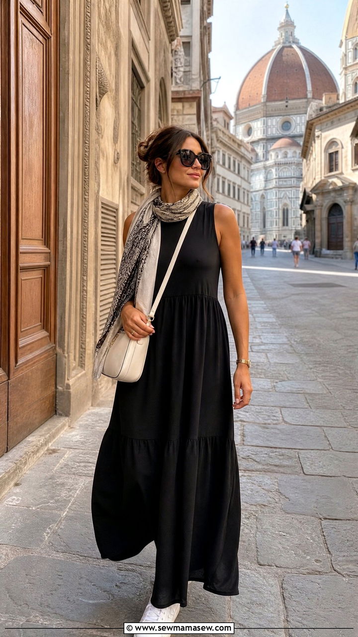 Black maxi dress with crossbody bag Florence - 25 Florence outfit ideas