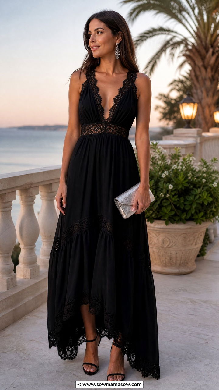 Black maxi dress with lace details outfit - 20 summer outfits 2026 women to copy