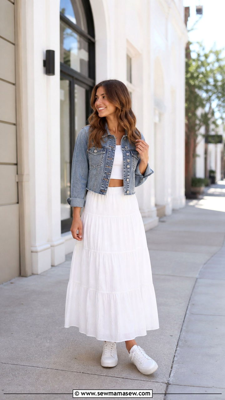 Black maxi skirt with white tank top and sandals - 40 maxi skirt outfits