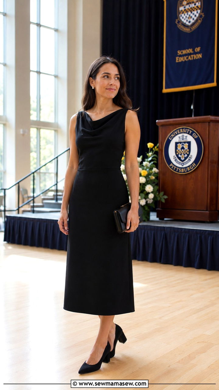 Black midi dress PhD hooding ceremony outfit - 20 PhD hooding ceremony outfit ideas