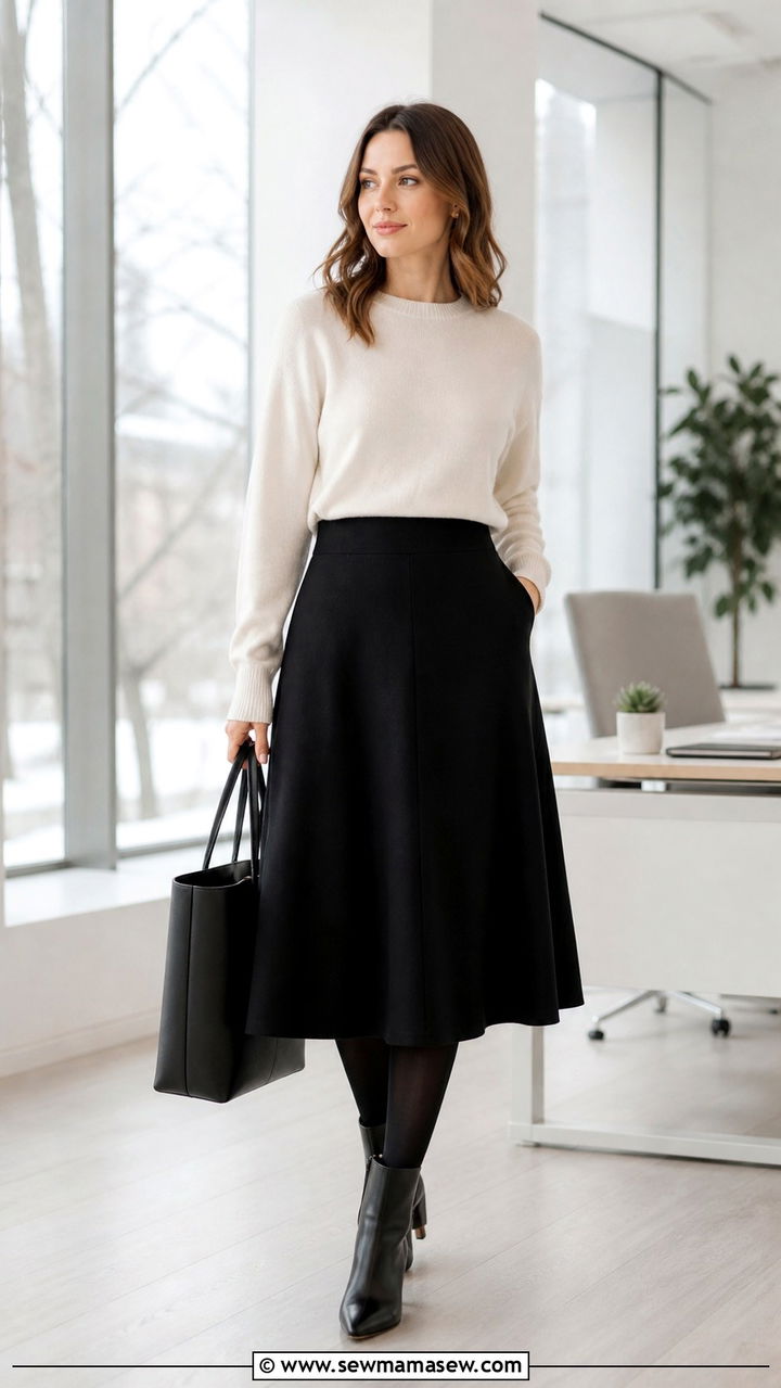 Black midi skirt with cashmere sweater - 40 Business professional outfit ideas