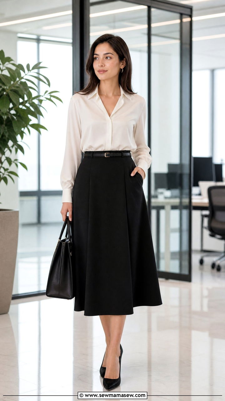 Black midi skirt with cream top outfit - 25 Female lawyer outfit ideas