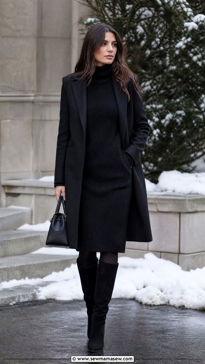 Black midi sweater dress - 35 Funeral outfit ideas for women