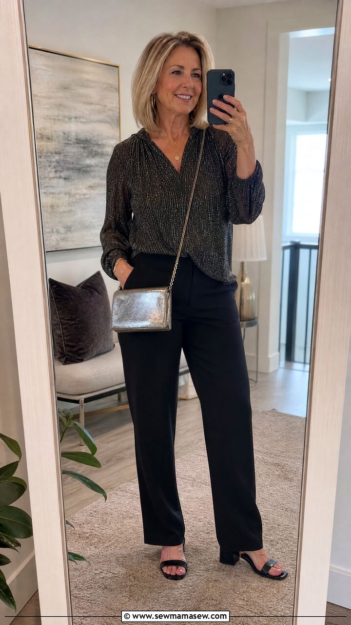 Black pants and sparkly top concert outfit over 50 - 25 What to wear to a concert over 50