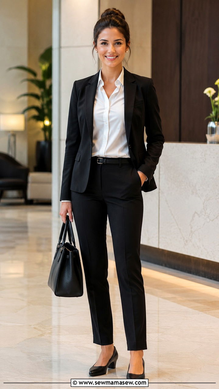 Black pantsuit with white blouse - 30 Interview outfit ideas for nurses
