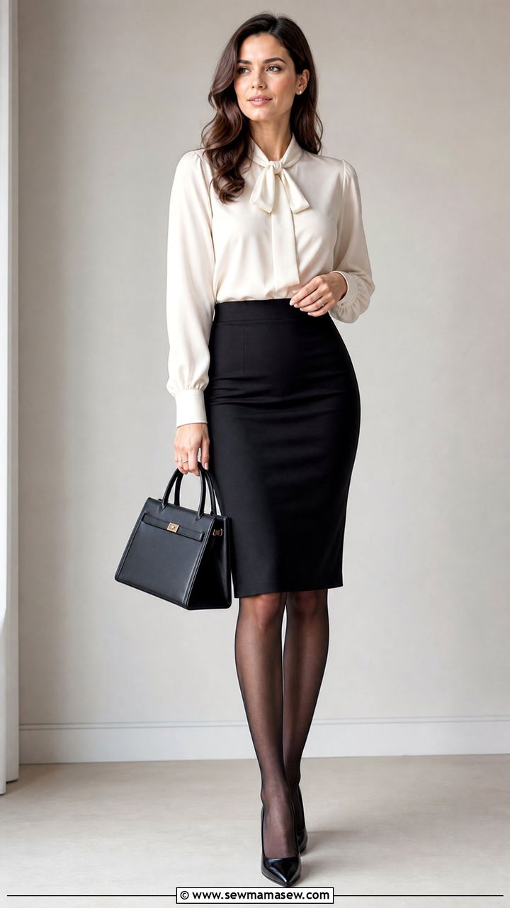 Black pencil skirt with blouse - 35 Funeral outfit ideas for women