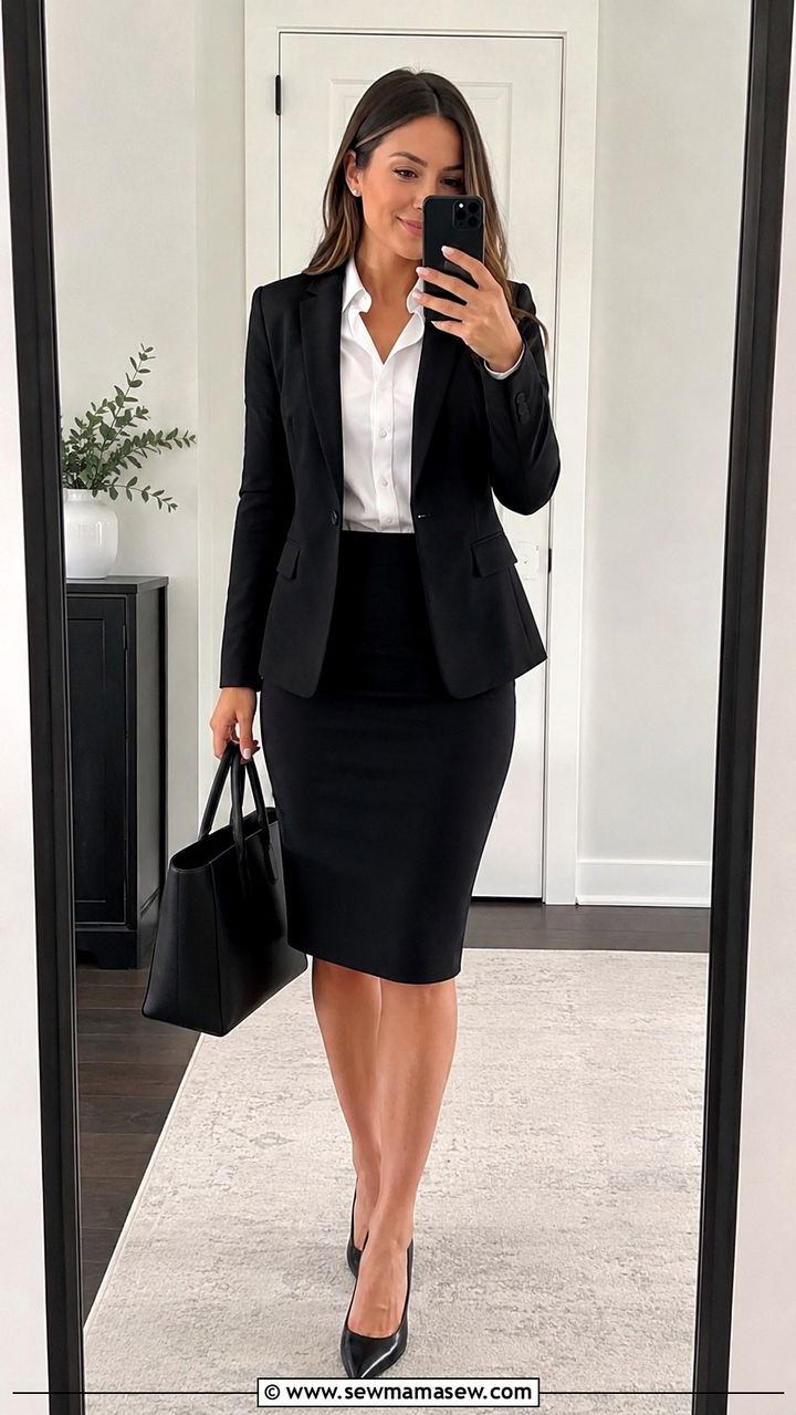 Black pencil skirt with white blouse outfit - 30 Law firm outfit ideas