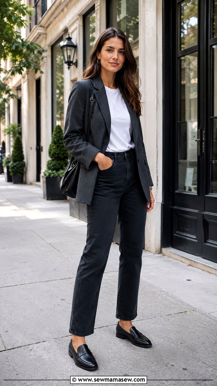 Black penny loafers with straight leg jeans - 30 How to style penny loafers