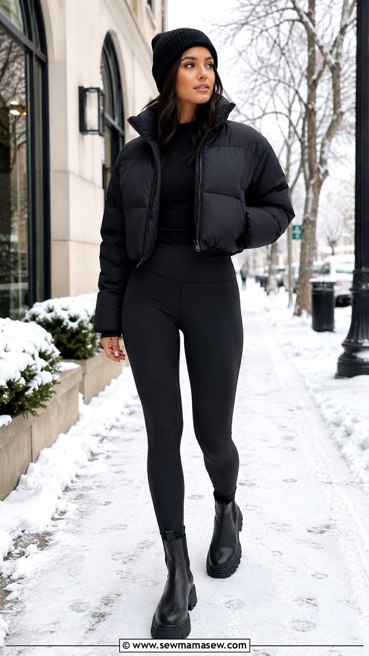 Black puffer jacket and leggings outfit - 30 Pinterest outfits for women