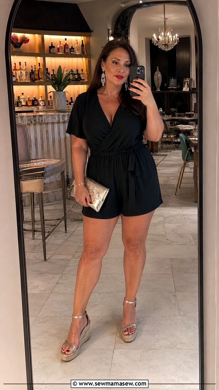 Black romper for vacation evening - 30 Vacation outfits for midsize women
