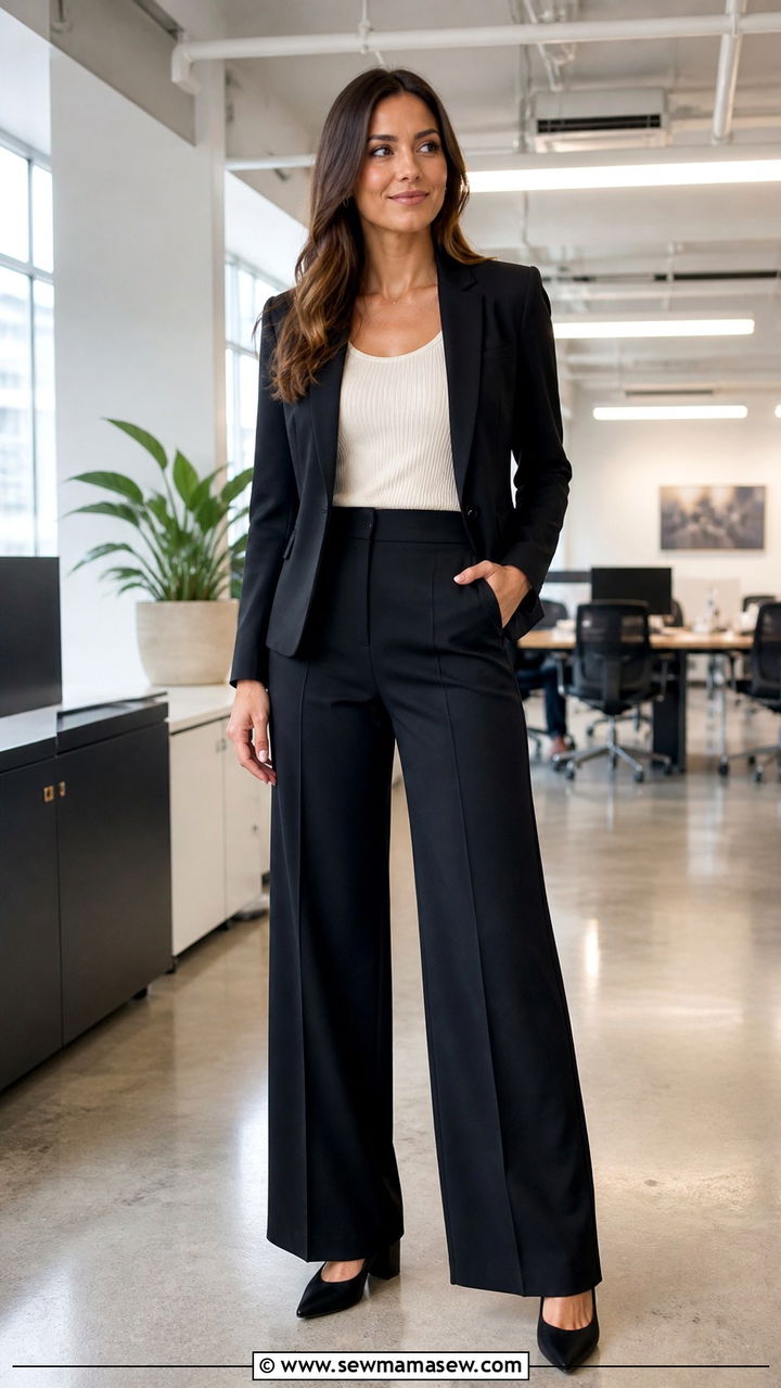 Black sheath dress with structured blazer - 40 Business professional outfit ideas