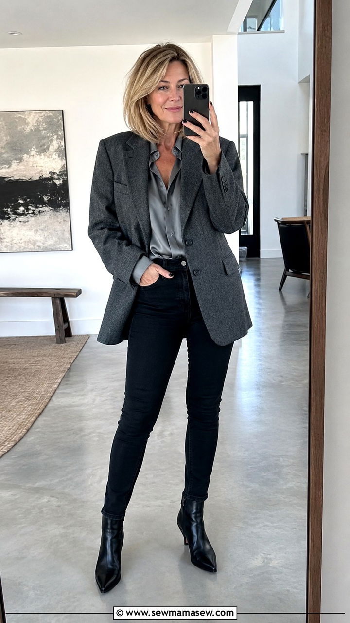 Black skinny jeans with black ankle boots - 20 Jeans and boots outfit ideas over 50