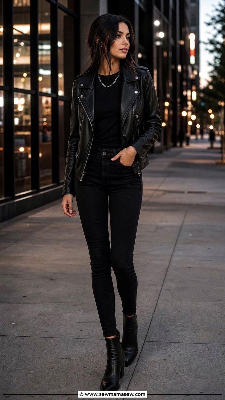 Black t shirt leather jacket black jeans outfit - 20 casual basic t-shirt outfits