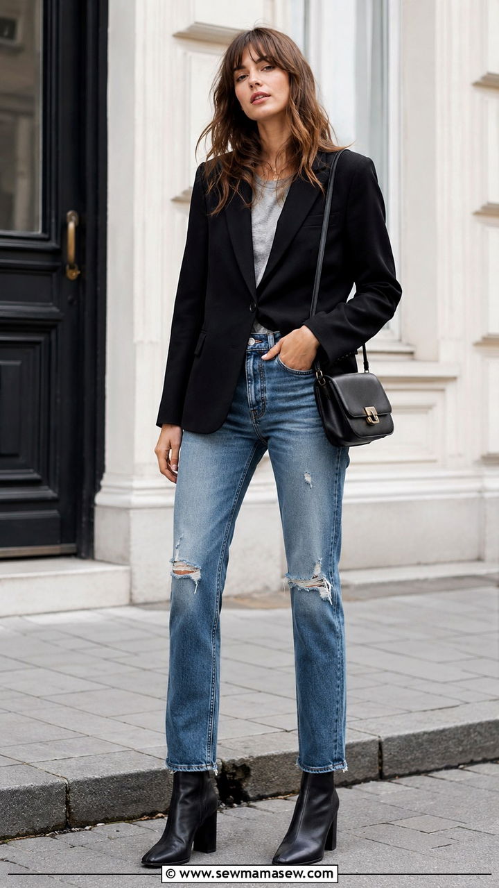 Black tailored blazer and distressed denim - 20 French girl outfit ideas Lea Seydoux