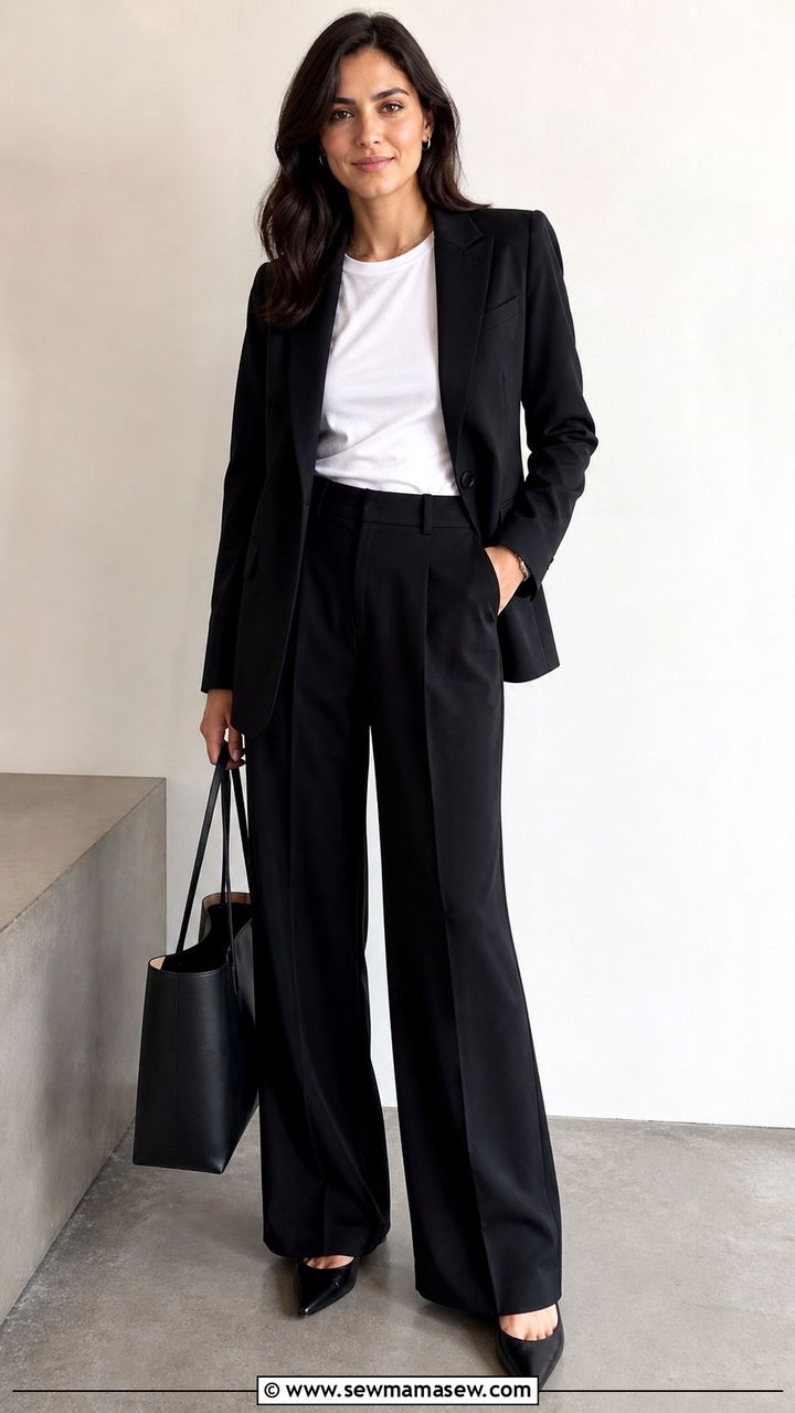 Black tailored blazer with white tee and wide leg trousers - 20 Architect outfit ideas