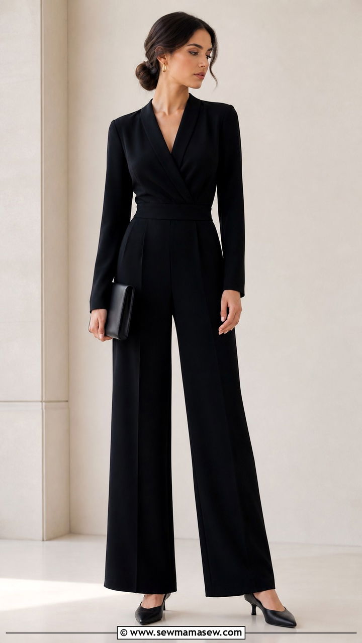 Black tailored jumpsuit with low heels funeral - 40 Funeral outfit ideas
