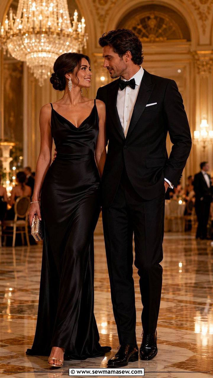 Black tie gown and tuxedo formal outfit - 30 Save the date photo outfit ideas