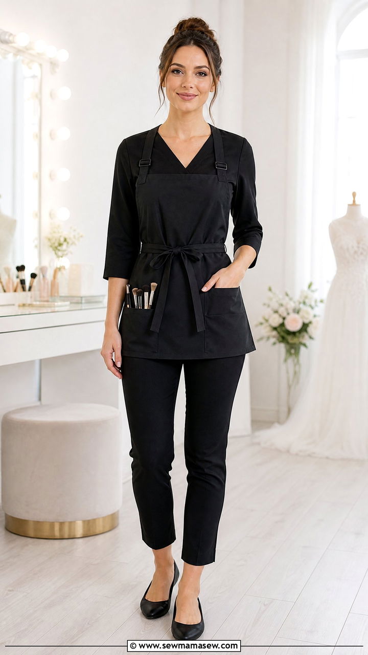 Black tunic and slim pants outfit for makeup artists - 30 Makeup artist outfit ideas