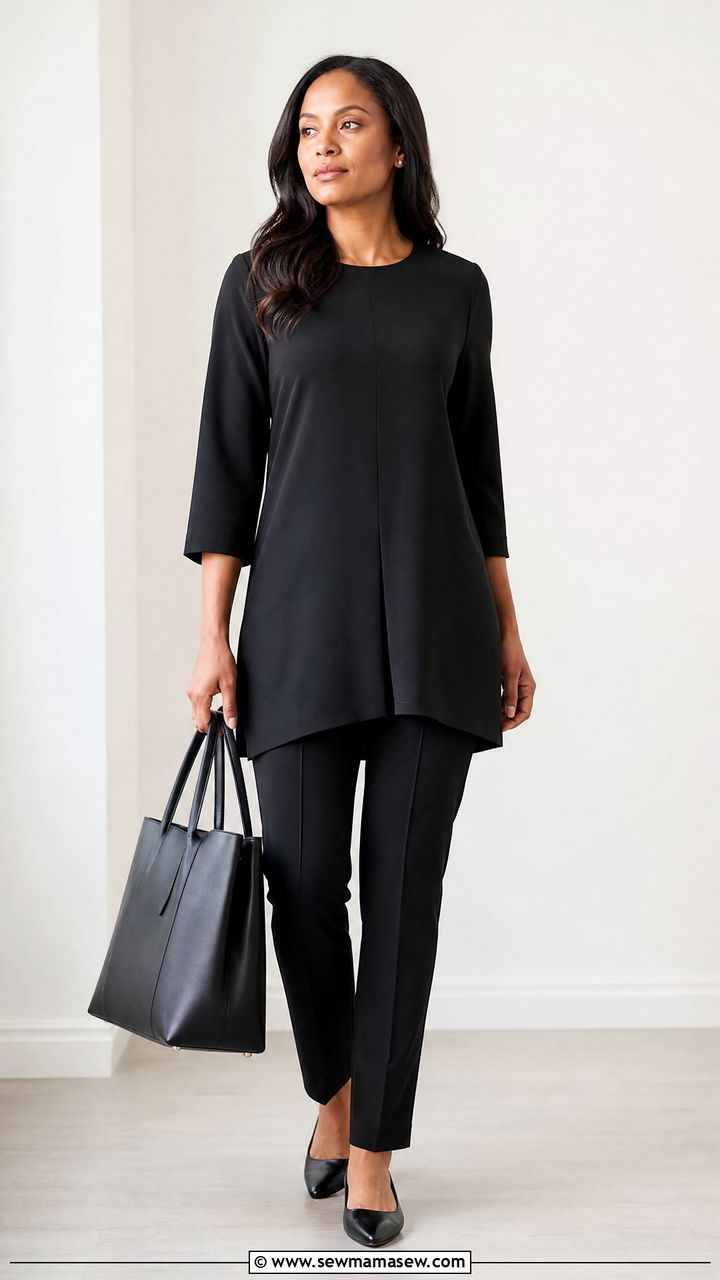 Black tunic with fitted dress pants funeral outfit - 40 Funeral outfit ideas