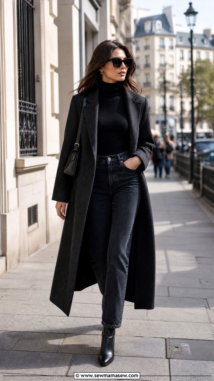 Black turtleneck and high waisted jeans - 30 minimalist outfits for women