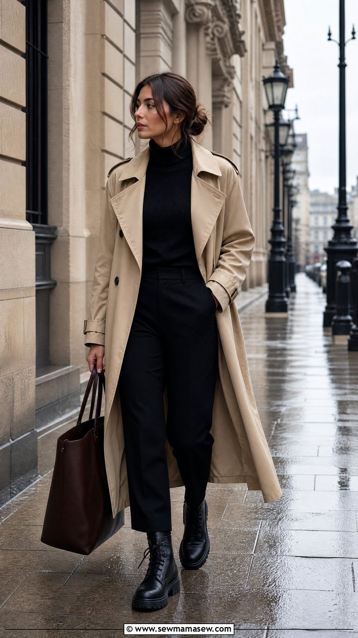 Black turtleneck and trench coat outfit - 30 dark academia outfits ideas