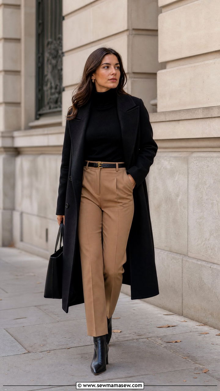 Black turtleneck with camel trousers - 25 Business casual outfits with pants