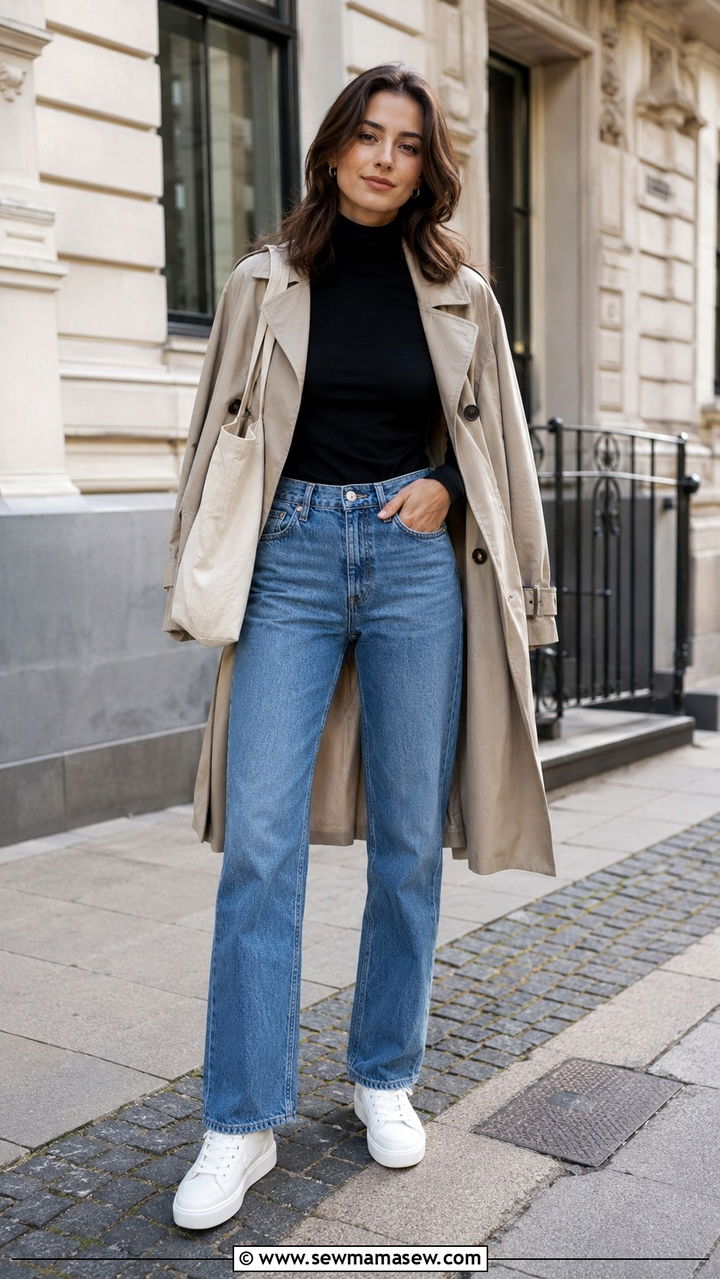 Black turtleneck with straight leg jeans spring outfit - 30 Spring outfits with turtleneck