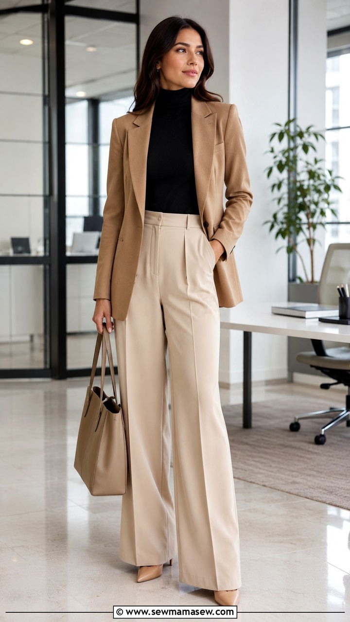 Black turtleneck with wide leg trousers spring work outfit - 30 Spring outfits with turtleneck