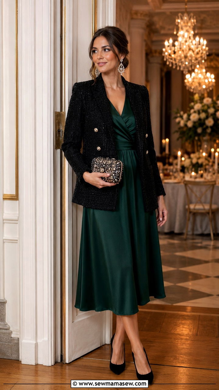 Black tweed blazer and dress - 30 Tweed blazer outfit ideas for a wedding